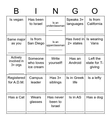 Networking Bingo Card