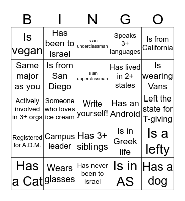 Networking Bingo Card