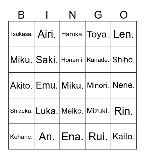 Mizu5. Bingo Card