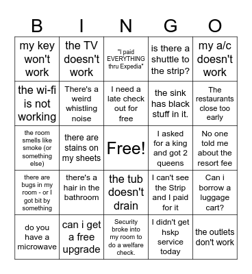 Front Desk Issues Bingo Card