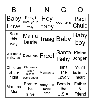babyshower Bingo Card