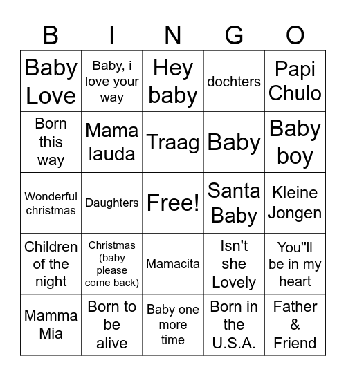 babyshower Bingo Card