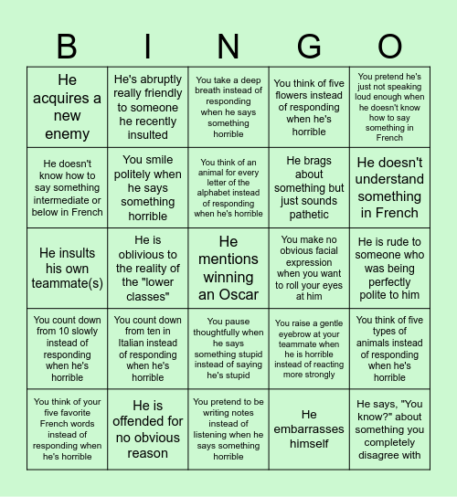 Connard Bingo Card