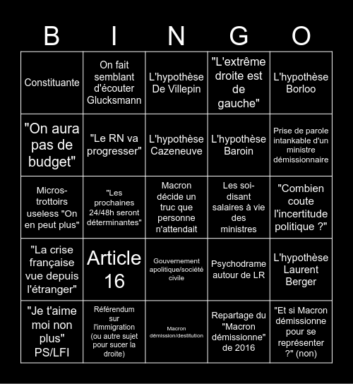 Bingo chute de gouvernement Bingo Card