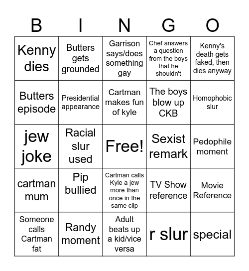South Park Bingo Card