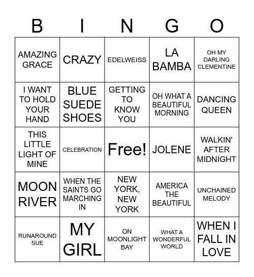 MUSIC BINGO Card