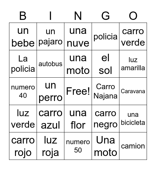 BINGO para el carro Bingo Card