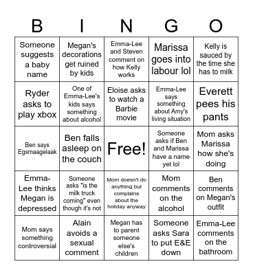 Thanksgiving Drinking Bingo Card