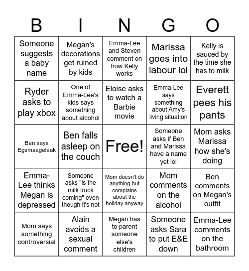 Thanksgiving Drinking Bingo Card