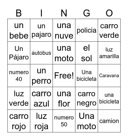 BINGO para el carro Bingo Card
