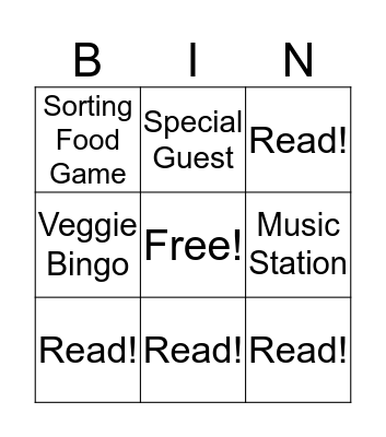 Family Reading Night Bingo Card