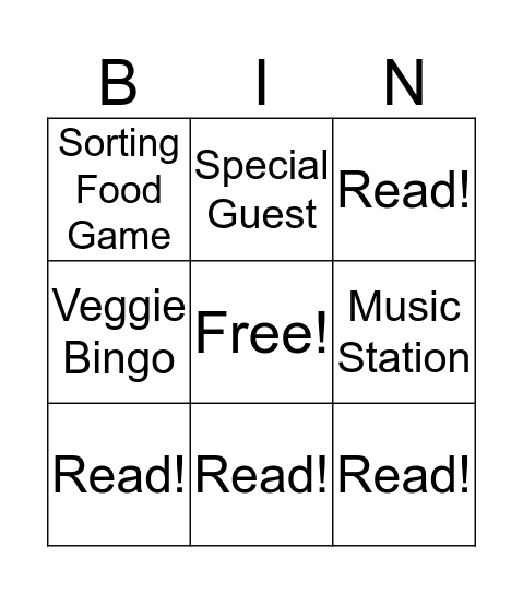 Family Reading Night Bingo Card