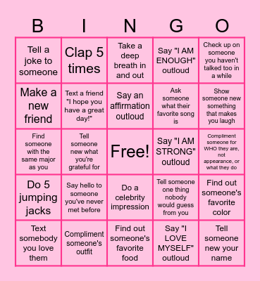 ACTION BINGO Card