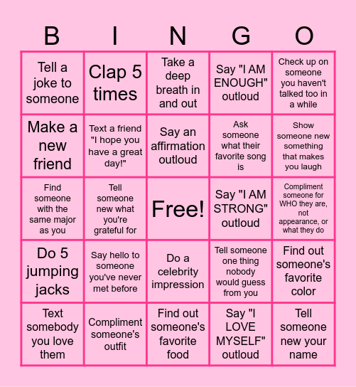 ACTION BINGO Card