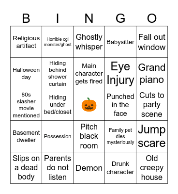 Horror clichè Bingo Card