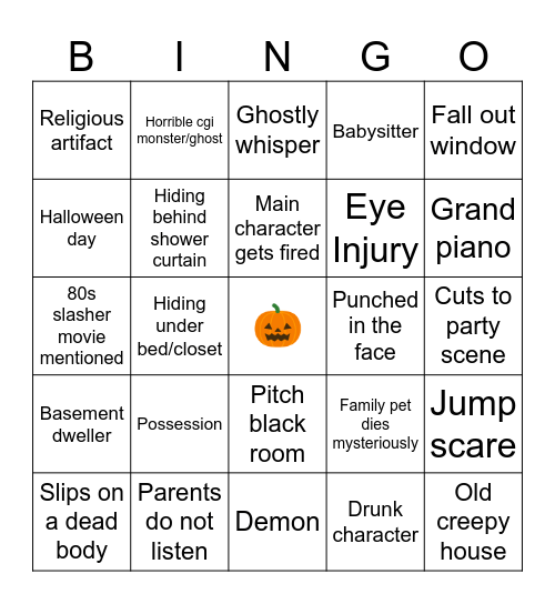 Horror clichè Bingo Card