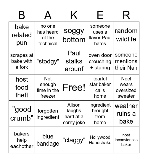 Bake off bingo Card