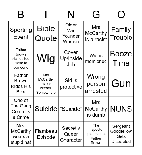 Father Brown Bingo Card