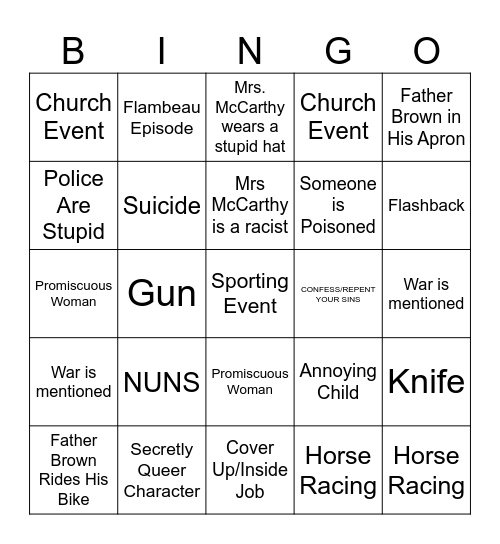 Father Brown Bingo Card