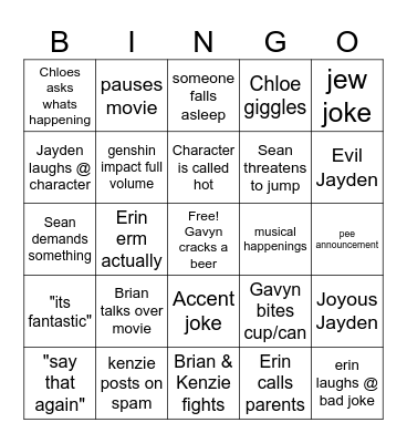 Brave Heart Bingo Card