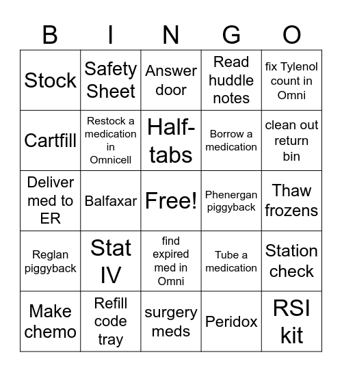 Pharmacy Technician Bingo Card