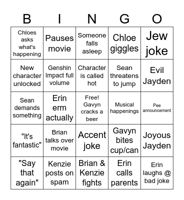Brave Heart Bingo Card