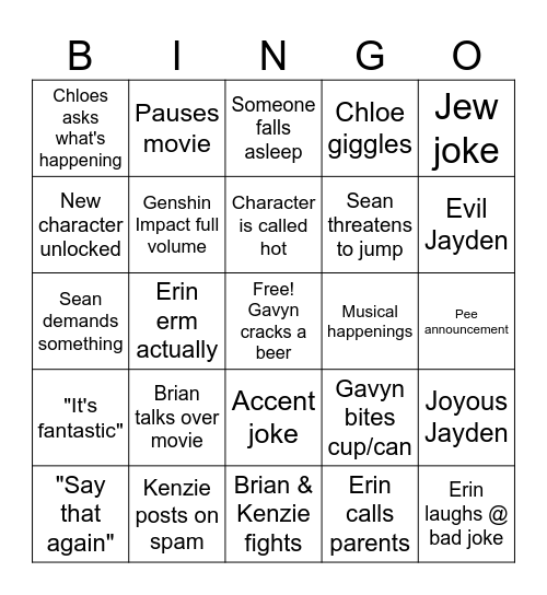 Brave Heart Bingo Card