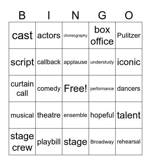 A Chorus Line Bingo Card