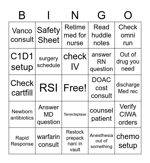 Pharmacist Bingo Card