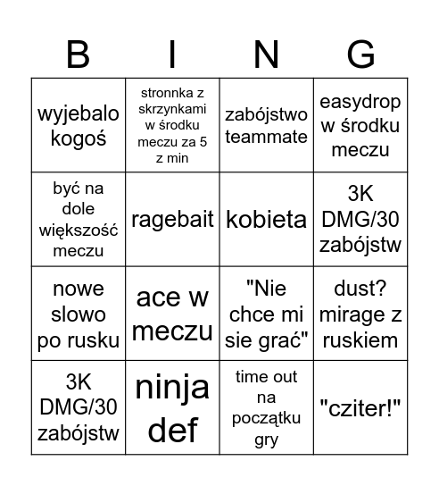cs z placzkami Bingo Card