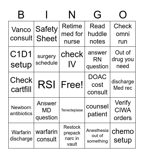 Pharmacist Bingo Card