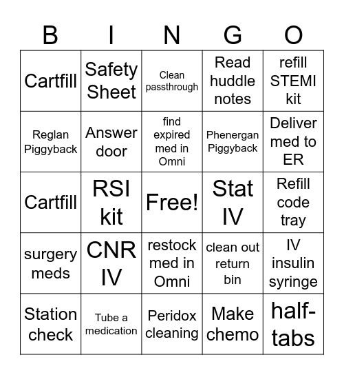 Pharmacy Technician Bingo Card