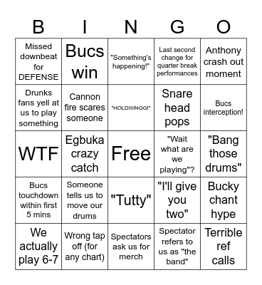 Bucs vs 49ers 10/12/25 Bingo Card