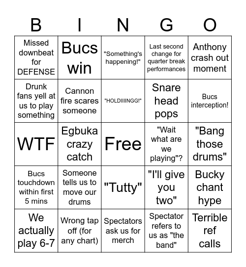 Bucs vs 49ers 10/12/25 Bingo Card