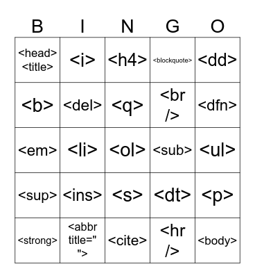HTML Bingo Card