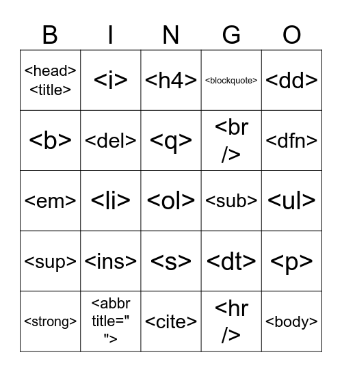HTML Bingo Card