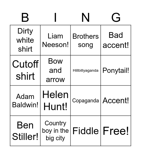 Next of Kin Bingo Card