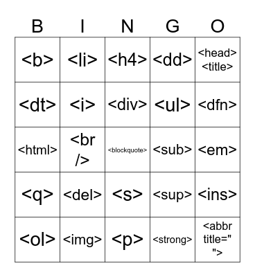 HTML Bingo Card