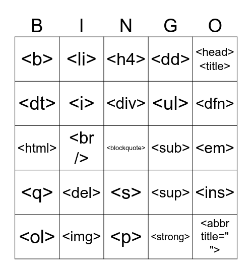 HTML Bingo Card