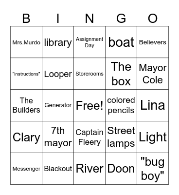 The City of Ember (chapters 1-10) Bingo Card