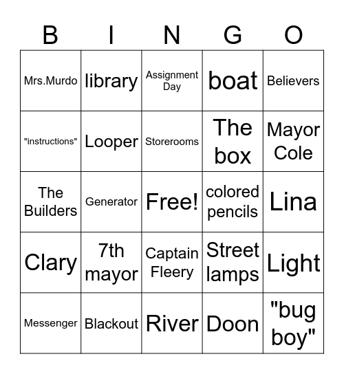 The City of Ember (chapters 1-10) Bingo Card