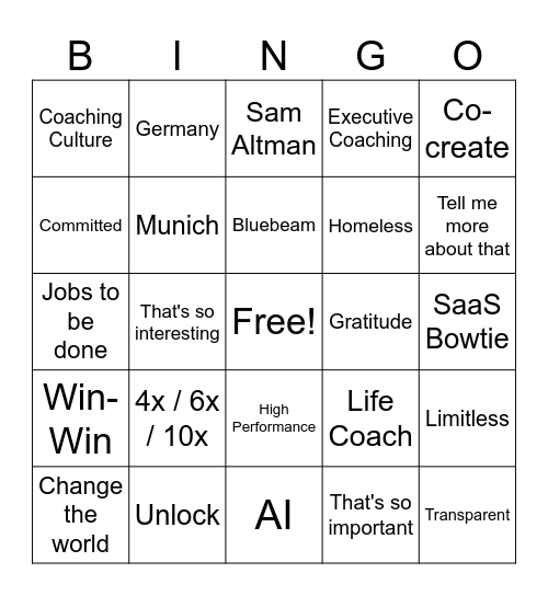 Corporate Bingo Card
