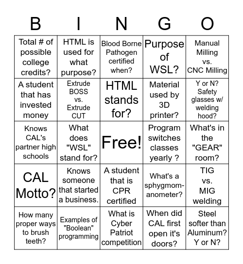 CAL  Bingo Card