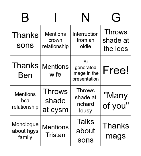 Agm bingo Card