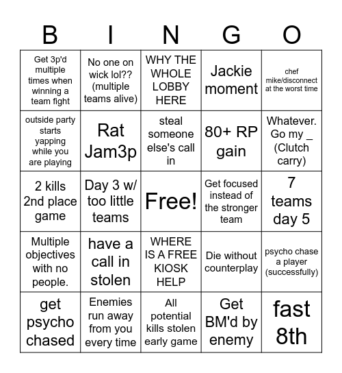 just some NA friends 3 stacking KR ranked Bingo Card