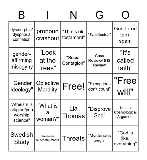 Trantifa Atheist Bingo Card
