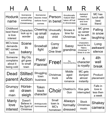 Hallmark Christmas Movie Bingo Card