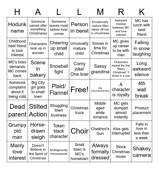 Hallmark Christmas Movie Bingo Card