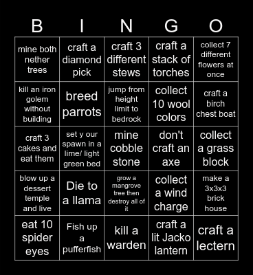 Minecraft Bingo Card