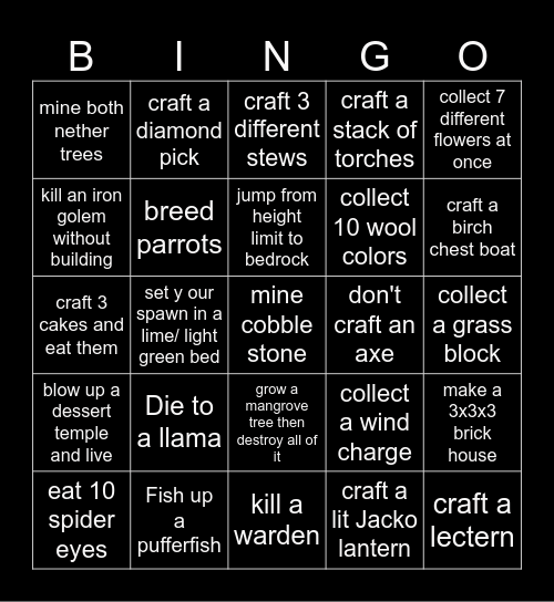 Minecraft Bingo Card